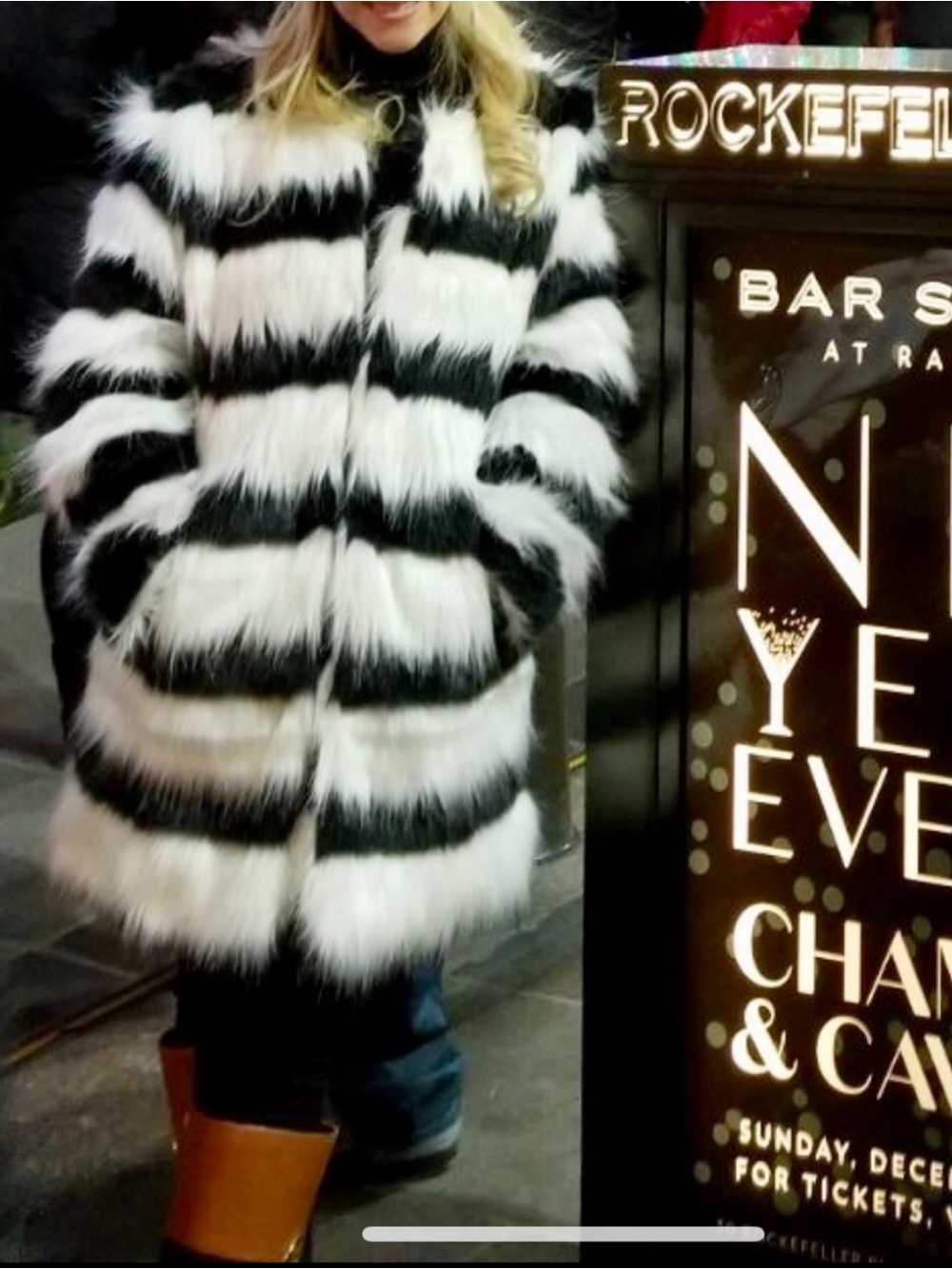 Nasty Gal Black & White Striped Faux Fur Teddy Jacket